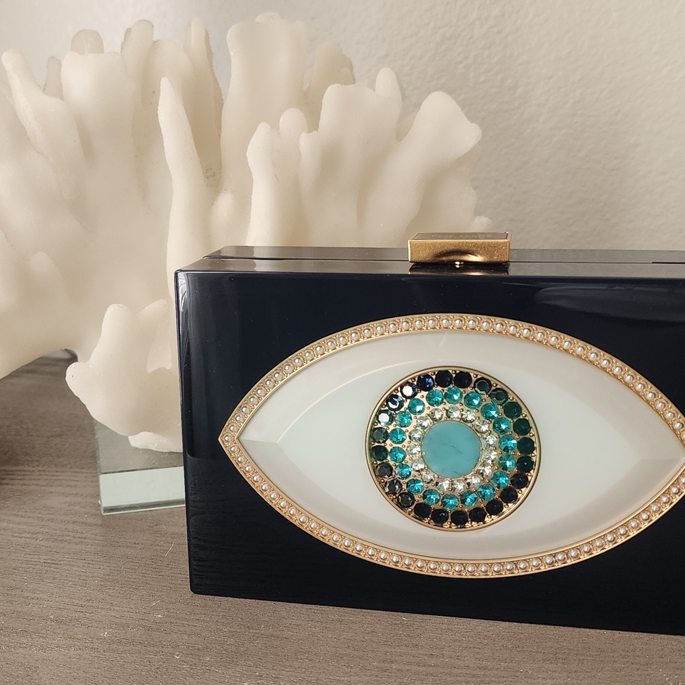 Kate Spade Black and Gold Clutch with Eye Motif